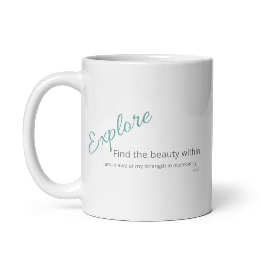 Carin Camen Exclusive - Reflective Thoughts - Thoughts to Explore - White Glossy Mug