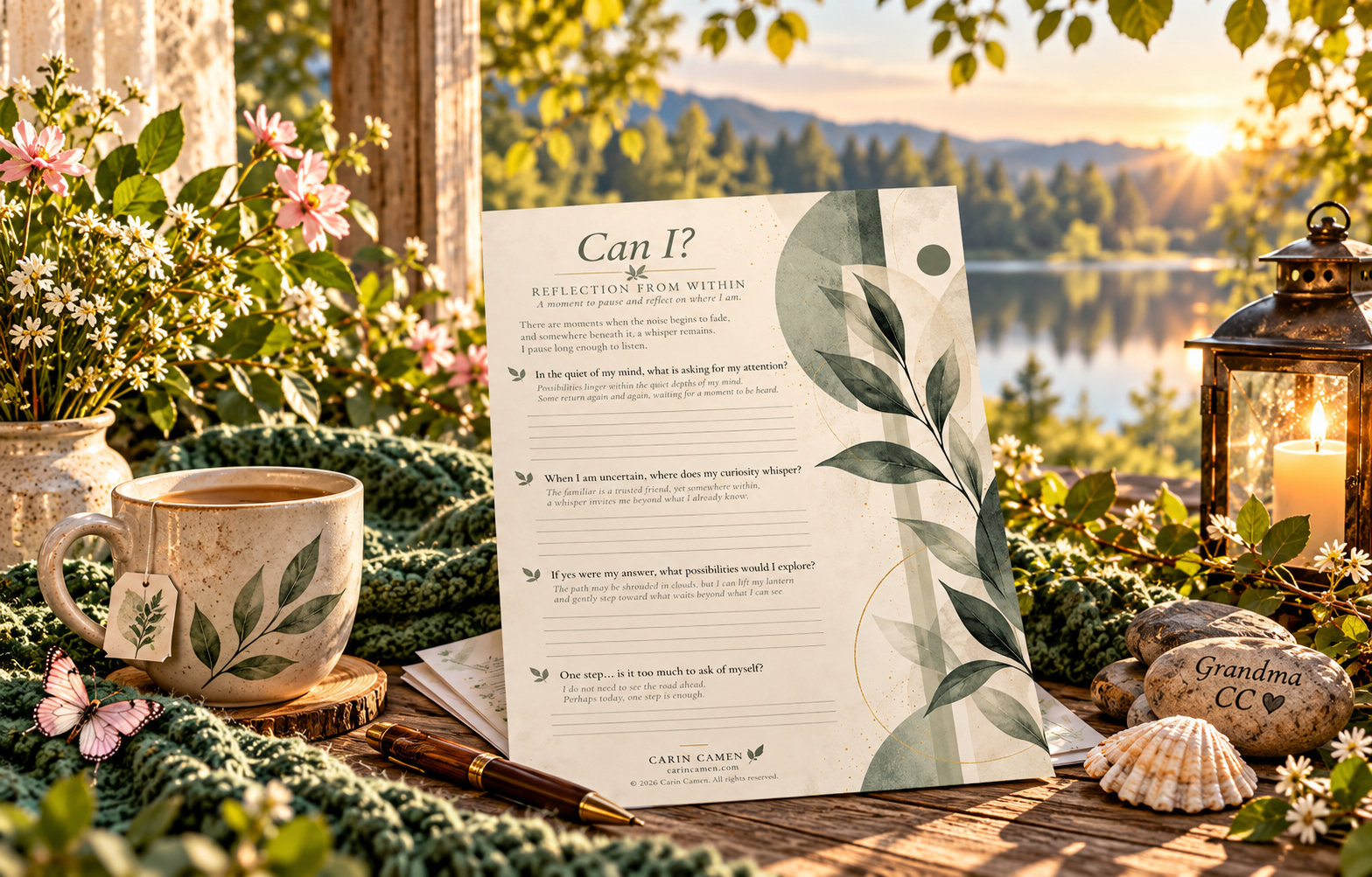 Can I? Reflection from Within printable journal page in a peaceful lakeside reflection setting.